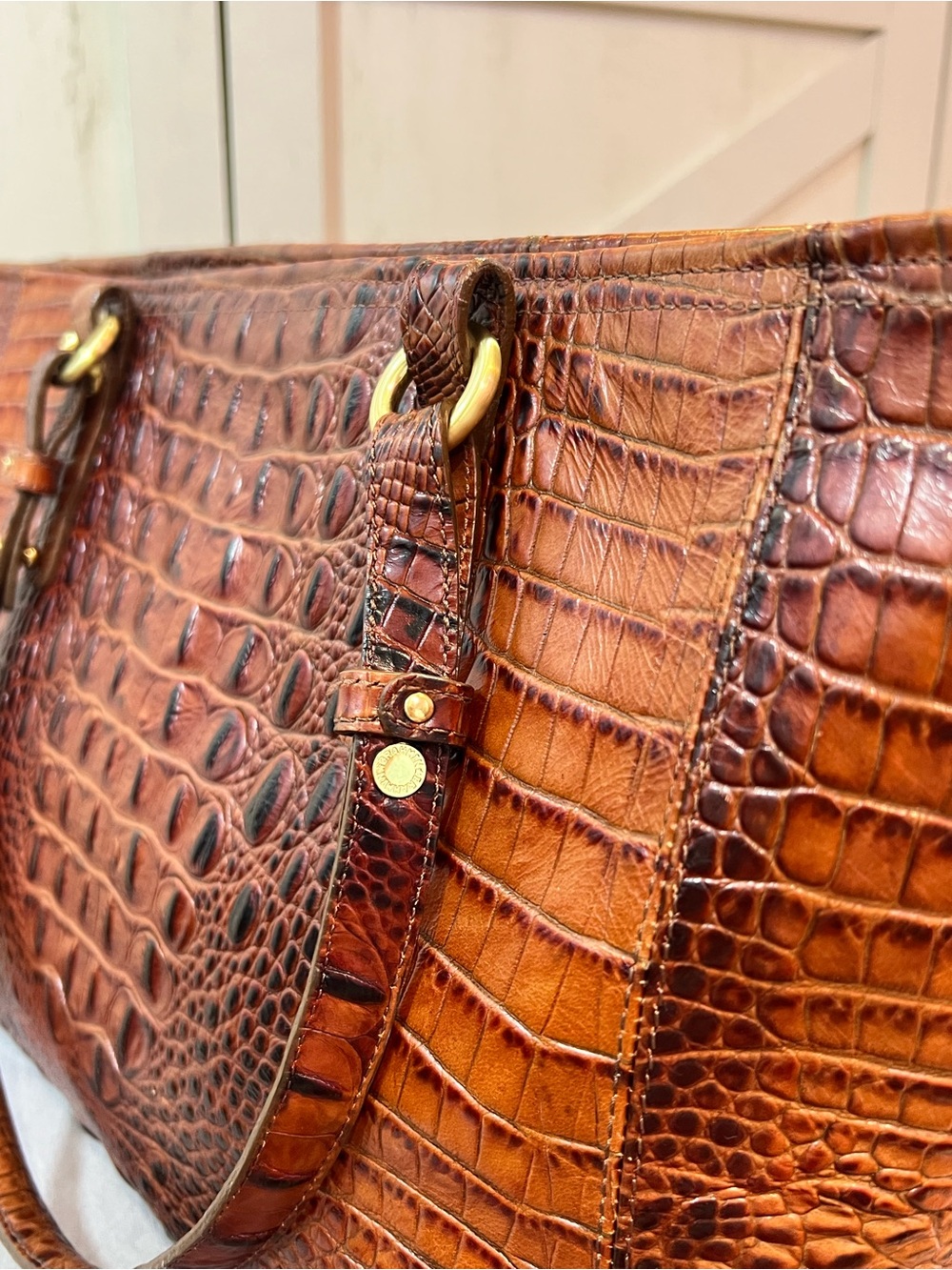 BRAHMIN Medium Asher Pecan Melbourne croc-embossed leather tote Gold hardware - Picture 5 of 15